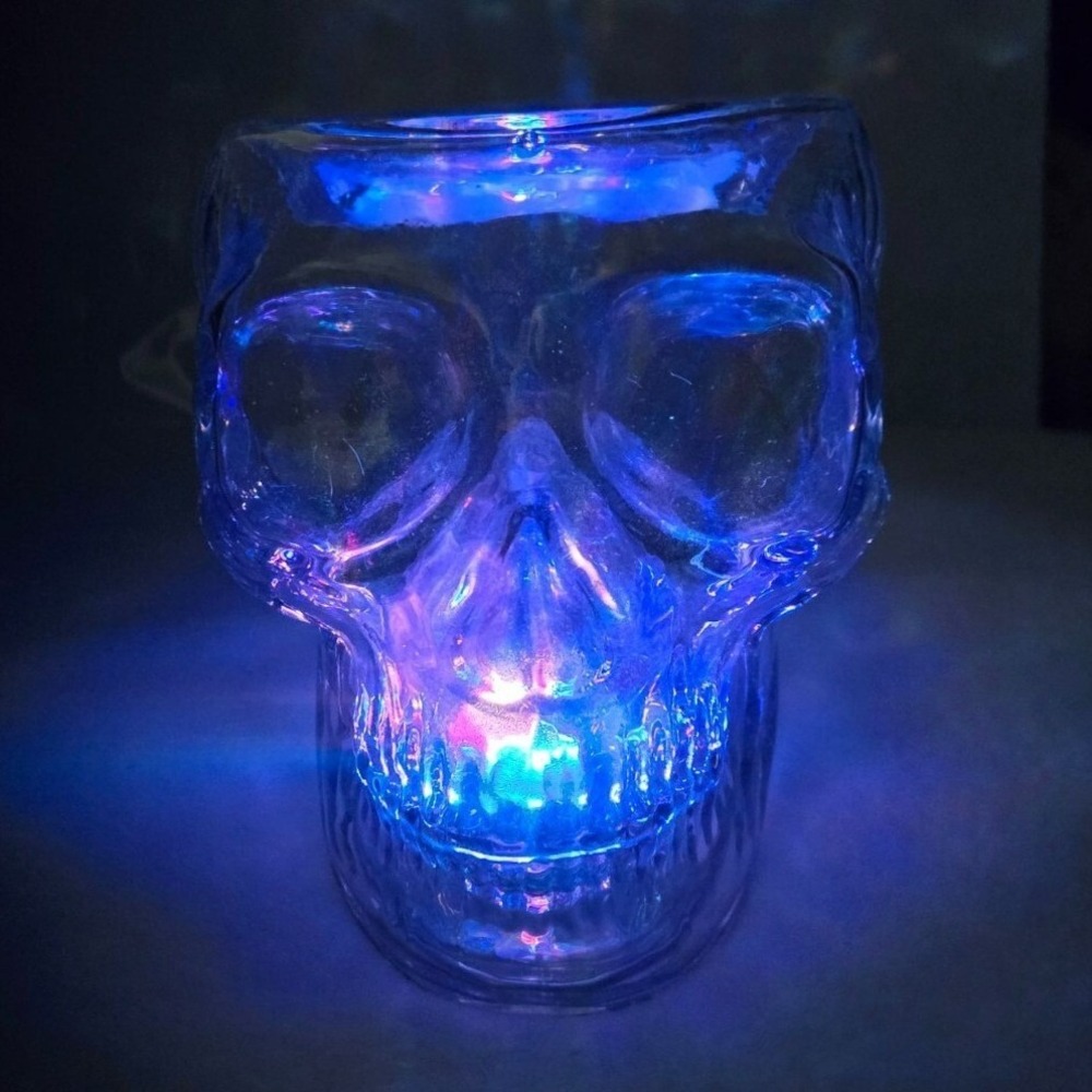 Bath & Body Works Glass Skull 3 Wick Candle Holder w/ Working LED Light Decor